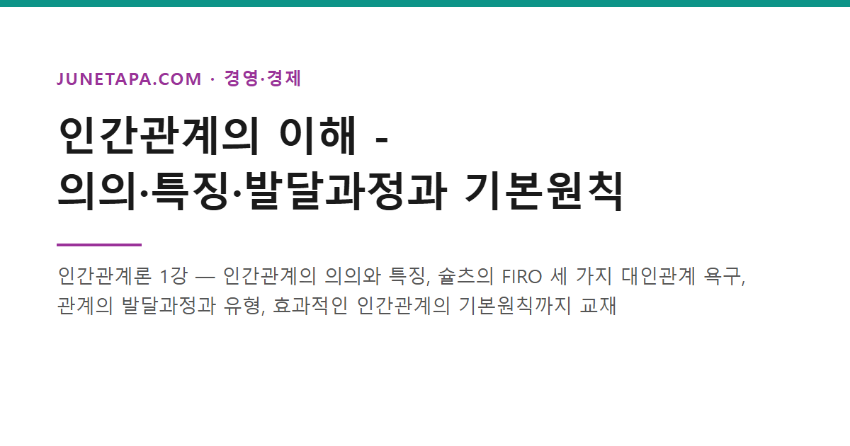 인간관계의 이해 - 의의·특징·발달과정과 기본원칙